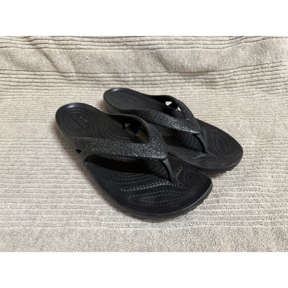 NWOT Crocs Women Kadee II Flip Flops Black Sparkle Size W11 - Picture 4 of 7